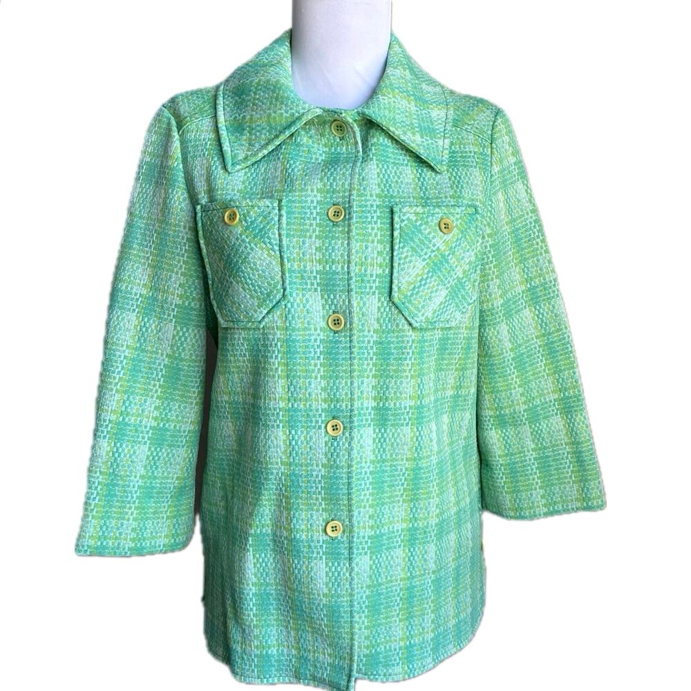 VTG 70s JACK WINTER Plaid Tweed Button Down Shirt Jacket Shacket Womens S / M‎
